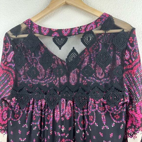 Revolve Gypsy 05 Womens Size M Long Sleeve Boho Dress Pink Red Paisley Silk - Picture 4 of 11